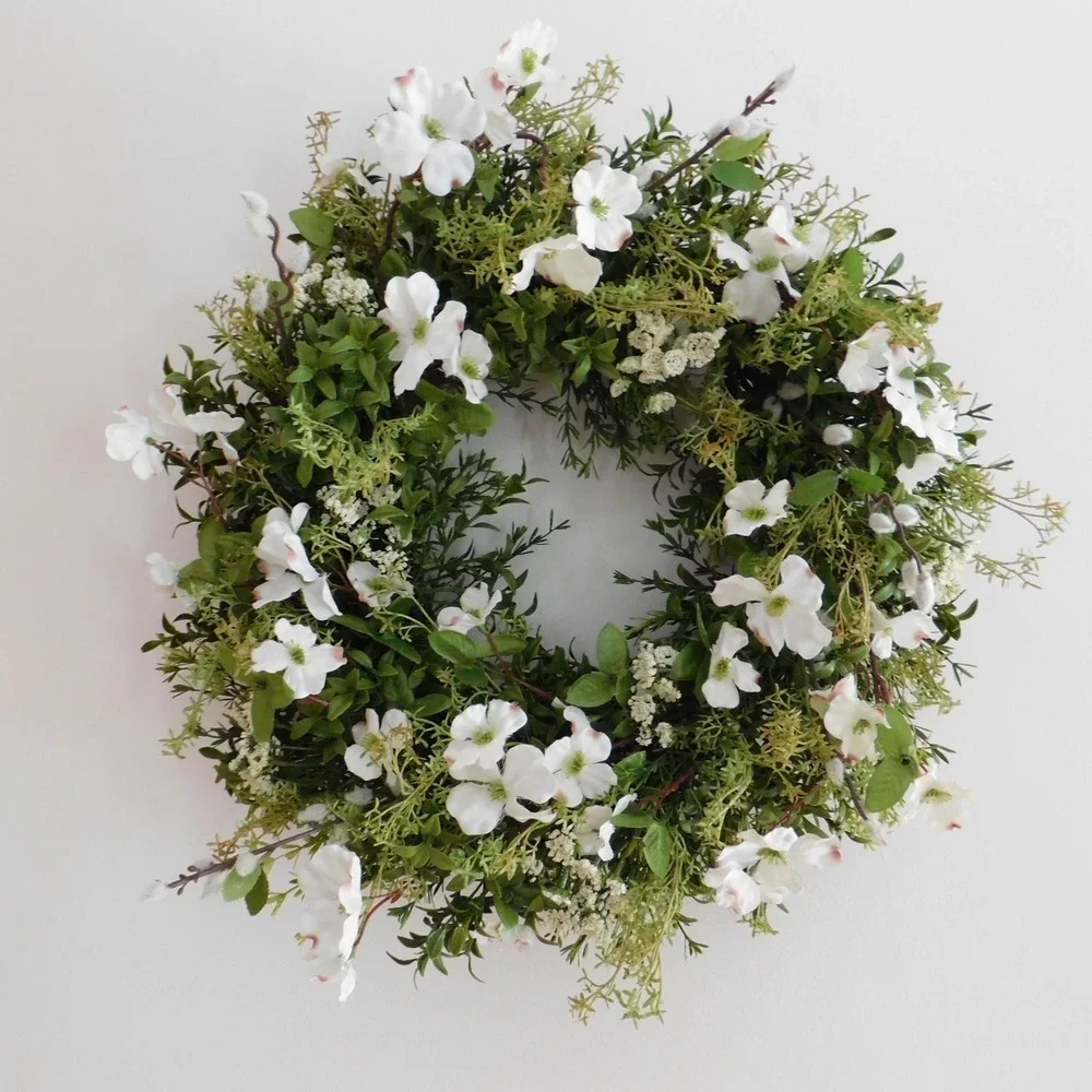 Year Round Greenery Wreath with‎ White Dogwood and Willow Branches Spring